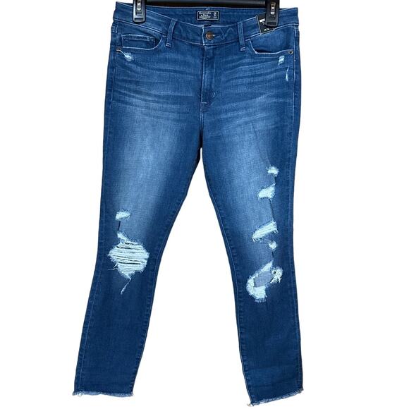 Abercrombie & Fitch Harper Low-Rise Ankle Distressed Frayed Hem - Picture 1 of 11
